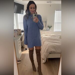 Blue Cable Knit Sweater Dress